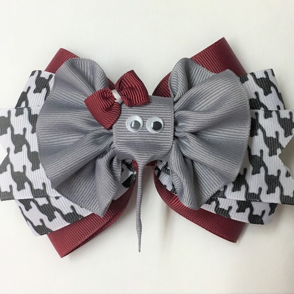 Alabama Hair Bow, Elephant Hair Bow, Football Hair Bow, Roll Tide