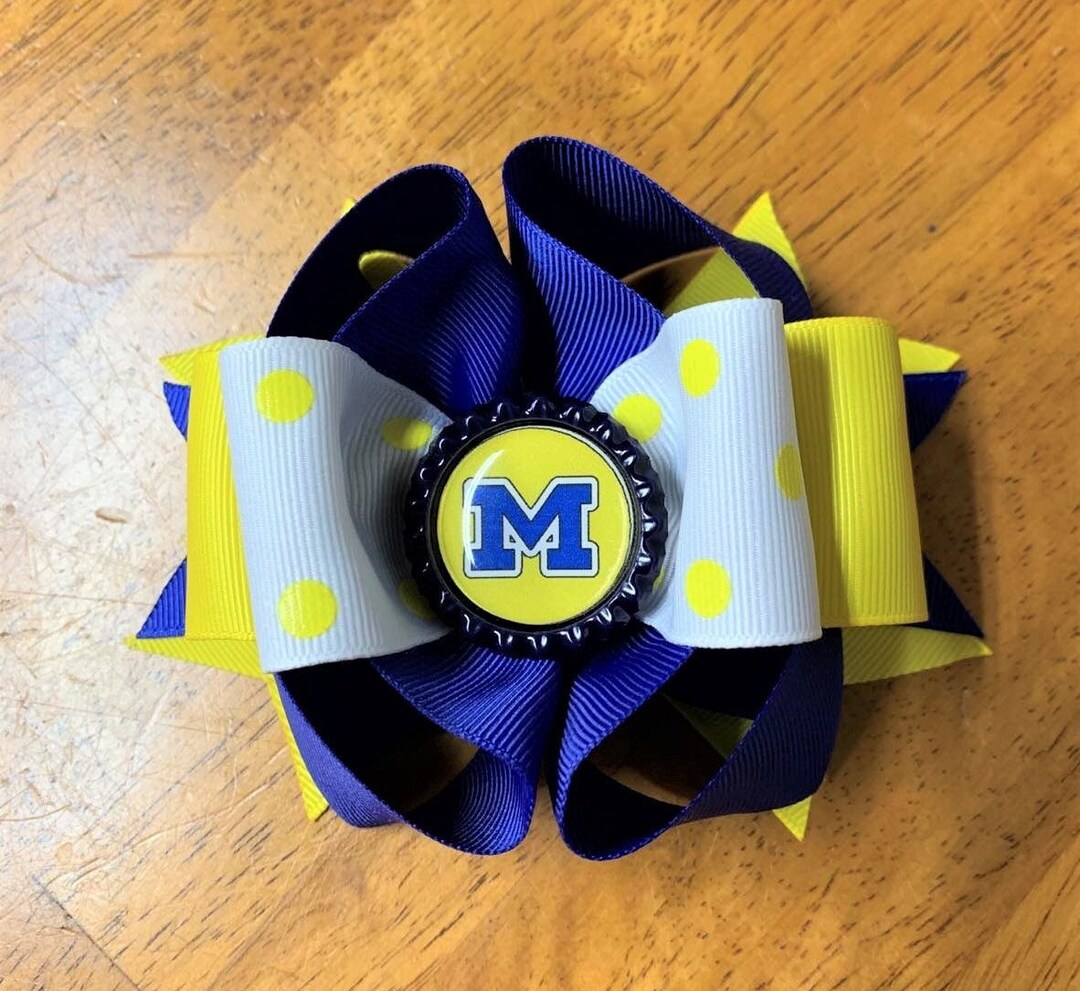 Michigan Wolverines Hair Bow: Blue & Yellow Grosgrain Ribbon - Etsy