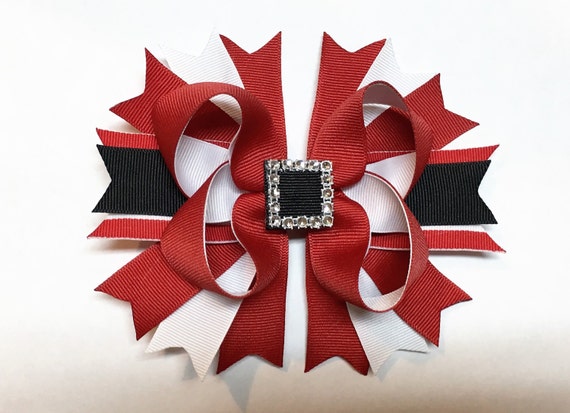 Christmas Hair Bow, Santa Hair Bow, Christmas Hair Clip, Red, White, and Black Hair Bow, Holiday Hair Bow, Ready To Ship
