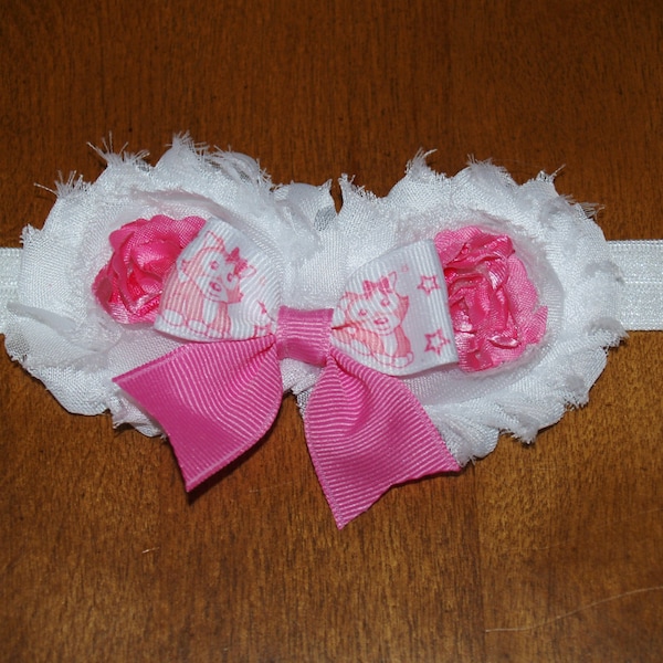 Headband, Pink and White Fox Headband, Shabby Headband, Girls Headband, Baby Headband