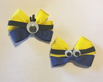 Minion Hair Bow, Set of 2 Hair Bows. Bow Set, Despicable Me, Pinwheel Bows