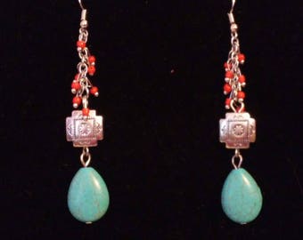 Bead And Imitation Turquoise Earrings