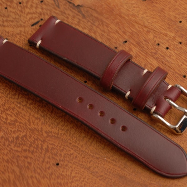 Burgundy Horween Chromexcel Leather Tapered Watch Strap