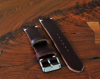 Burgundy Horween Chromexcel Leather Watch Strap