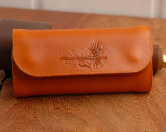 Hand Tooled Fly Fishing Fly Wallet, Tan