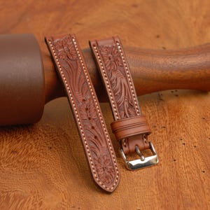 Hand Tooled Western Leather Watch Strap, Brown