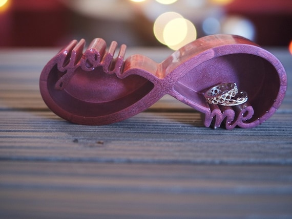 Decorative Ring Tray with "You and Me" Infinity Engraving | Handcrafted Epoxy Resin Trinket Dish, Wedding Gift, Jewelry Organizer