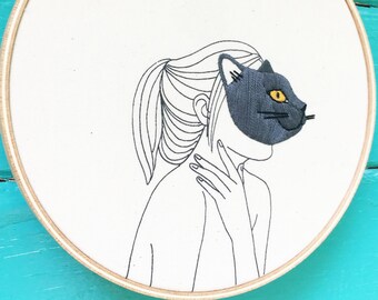 Hand Embroidery Kit, D.I.Y. Embroidery Kit, Cat Mask Embroidery Kit