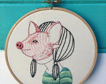 Hand Embroidery Pattern, Embroidery Pattern, P is for Pig Pattern