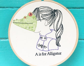 Hand Embroidery Pattern, ABC Pattern, Alligator Pattern