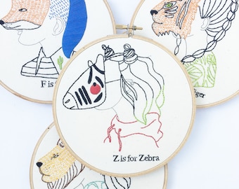 Lot of 26 Animal Alphabet Embroidery Patterns, A-Z, PDF's