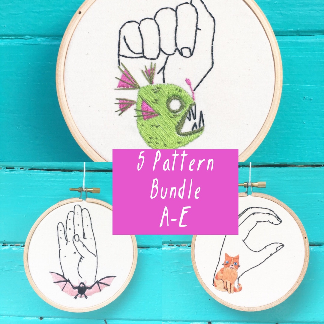 Sign Language For Pattern Hand Embroidery Patterns, Pattern Bundle, Sign Language A-E Patterns - Etsy