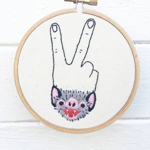 Hand Embroidery Pattern, Embroidery Pattern, V Sign Pattern, Vampire Bat Pattern image 4