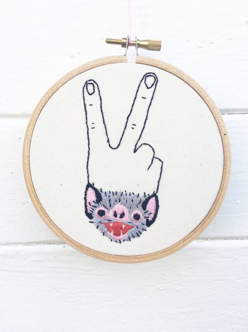 Hand Embroidery Pattern, Embroidery Pattern, V Sign Pattern, Vampire Bat Pattern image 4