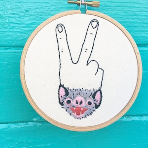 Hand Embroidery Pattern, Embroidery Pattern, V Sign Pattern, Vampire Bat Pattern image 1