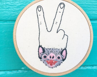 Hand Embroidery Pattern, Embroidery Pattern, V Sign Pattern, Vampire Bat Pattern