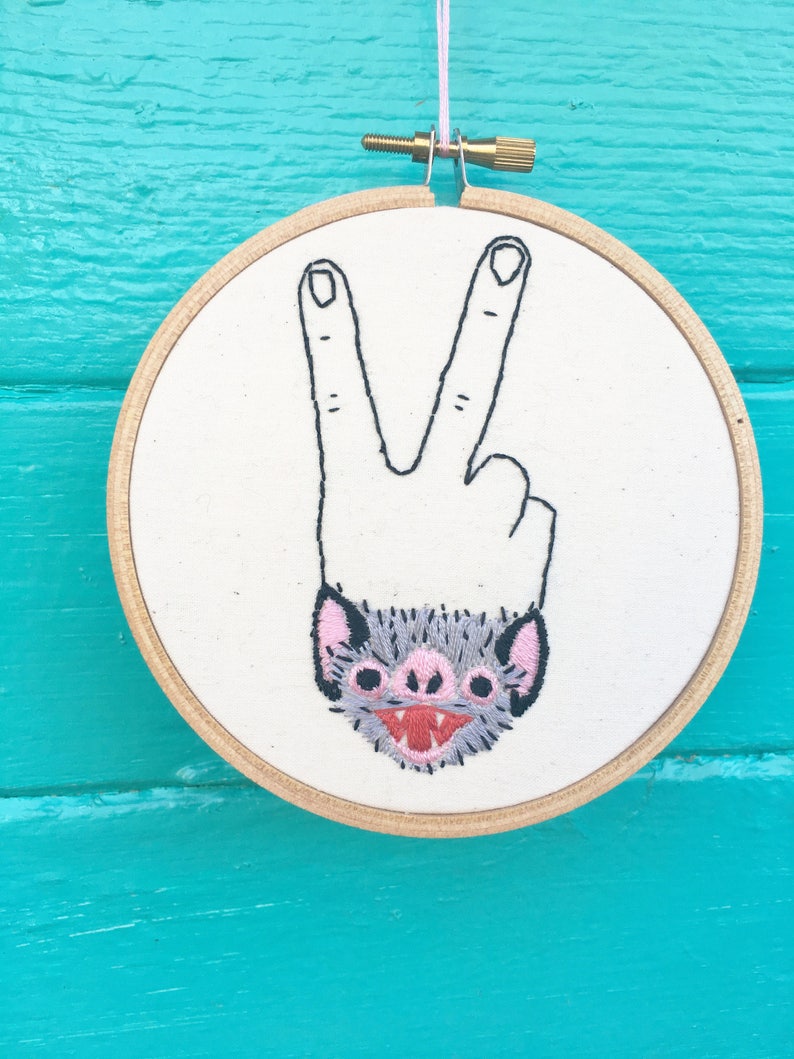 Hand Embroidery Pattern, Embroidery Pattern, V Sign Pattern, Vampire Bat Pattern image 1