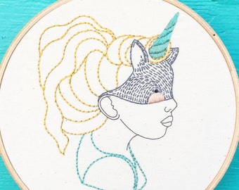 Hand embroidery kit, embroidery kit , Unicorn Mask embroidery kit