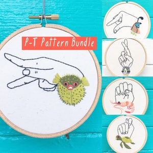 Hand Embroidery Patterns, Pattern Bundle, Sign Language P-T Patterns