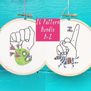 Hand Embroidery Patterns, 26 letter Pattern Bundle, Sign Language Bundle