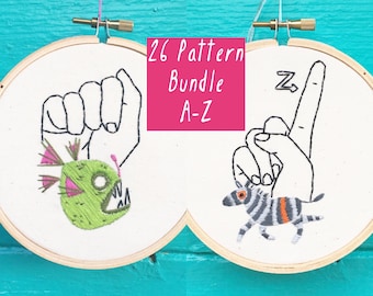 Hand Embroidery Patterns, 26 letter Pattern Bundle, Sign Language Bundle