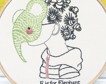 Hand Embroidery Pattern, Embroidery Pattern, E is for Elephant Pattern