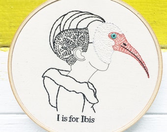 Hand Embroidery Pattern, Embroidery Pattern, I is for Ibis