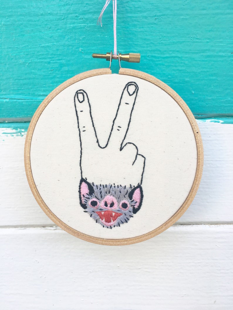 Hand Embroidery Pattern, Embroidery Pattern, V Sign Pattern, Vampire Bat Pattern image 5