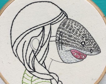 Hand Embroidery Pattern, Modern Embroidery Pattern, Great White Shark Pattern