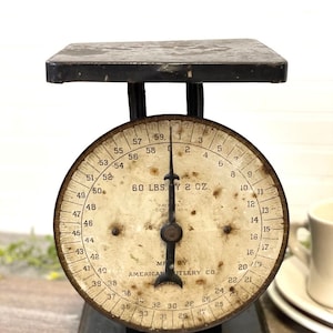 Vintage kitchen scale- black kitchen scale- American Banner scale- American cutlery spring scale- 60 lb scale