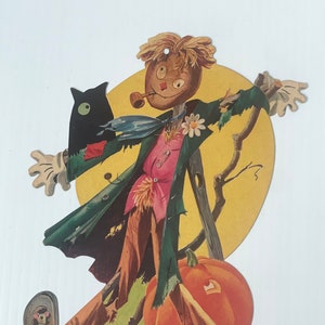 Vintage Halloween die cut- Scarecrow owl and pumpkin die cut-  Paper/ Cardboard Die Cut