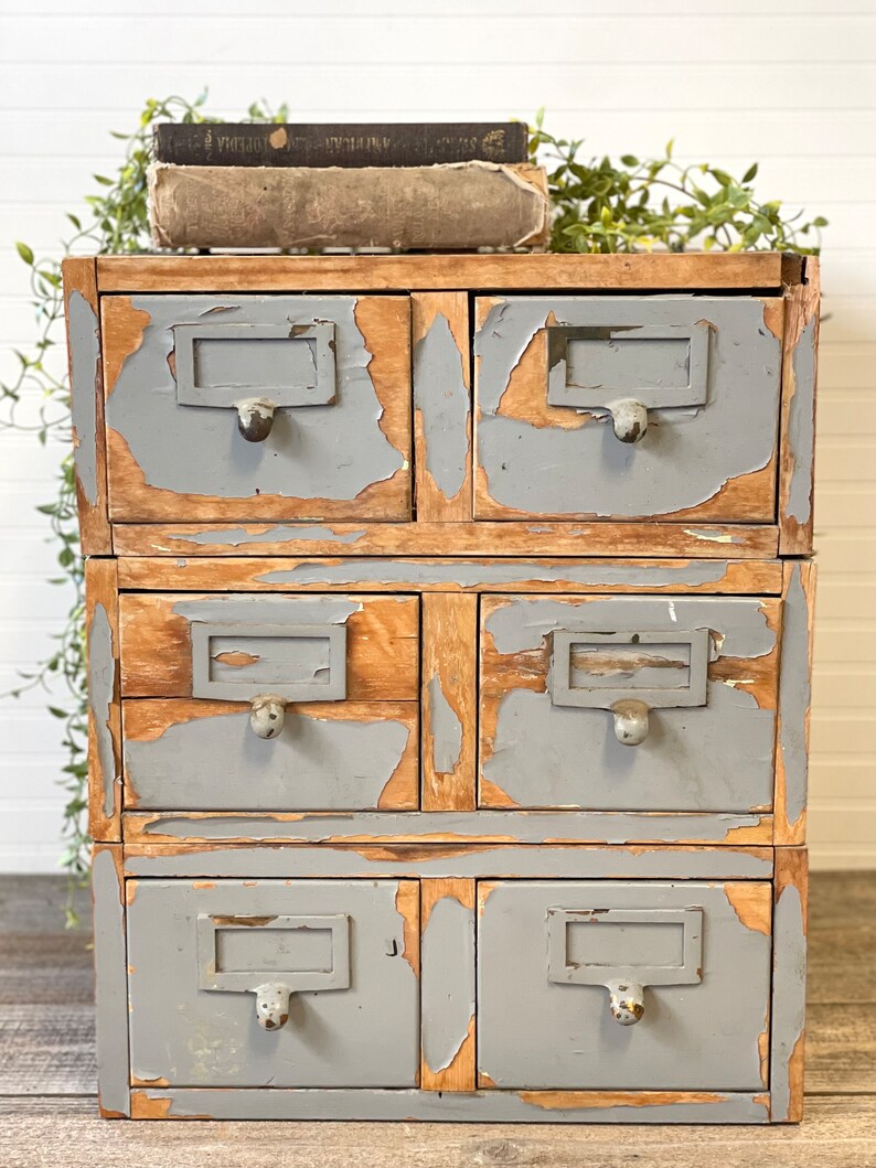 Antique Globe Wernicke Wood Card Catalog 3 Tier Wood 6 Metal