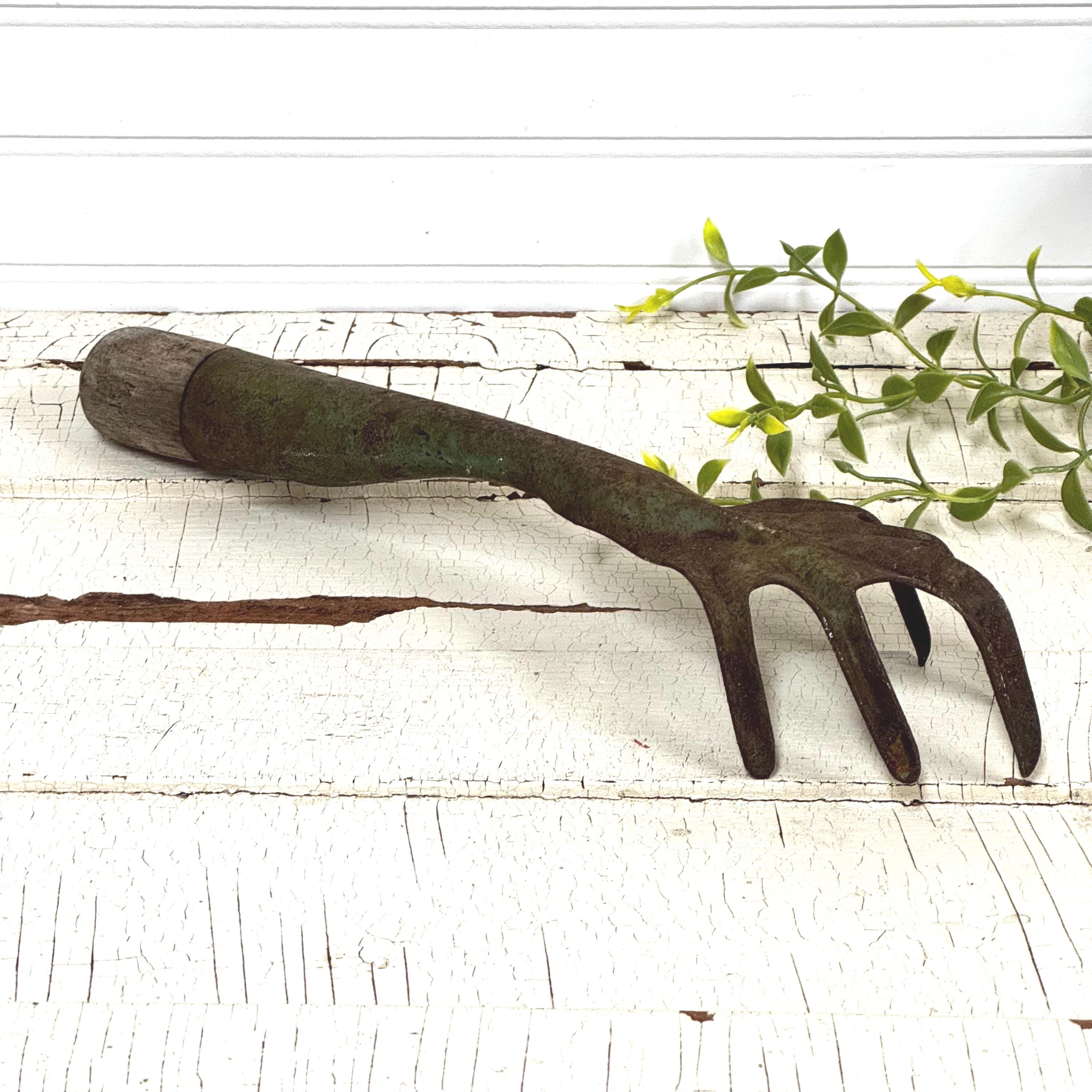 Rustic Hand Rake: Vintage Green Metal Claw Garden Cultivator - Etsy