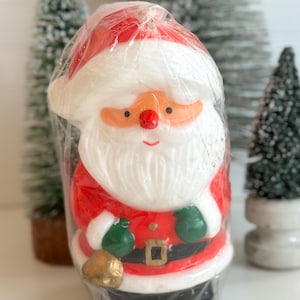Large 8” Vintage Santa candle- NOS Santle claus candle- vintage santa with gold bell candle- 1980s Christmas decor