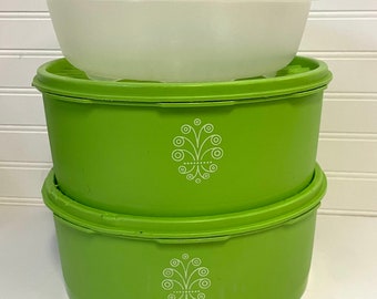 Four Piece Vintage Green Tupperware Servalier Canister Set 