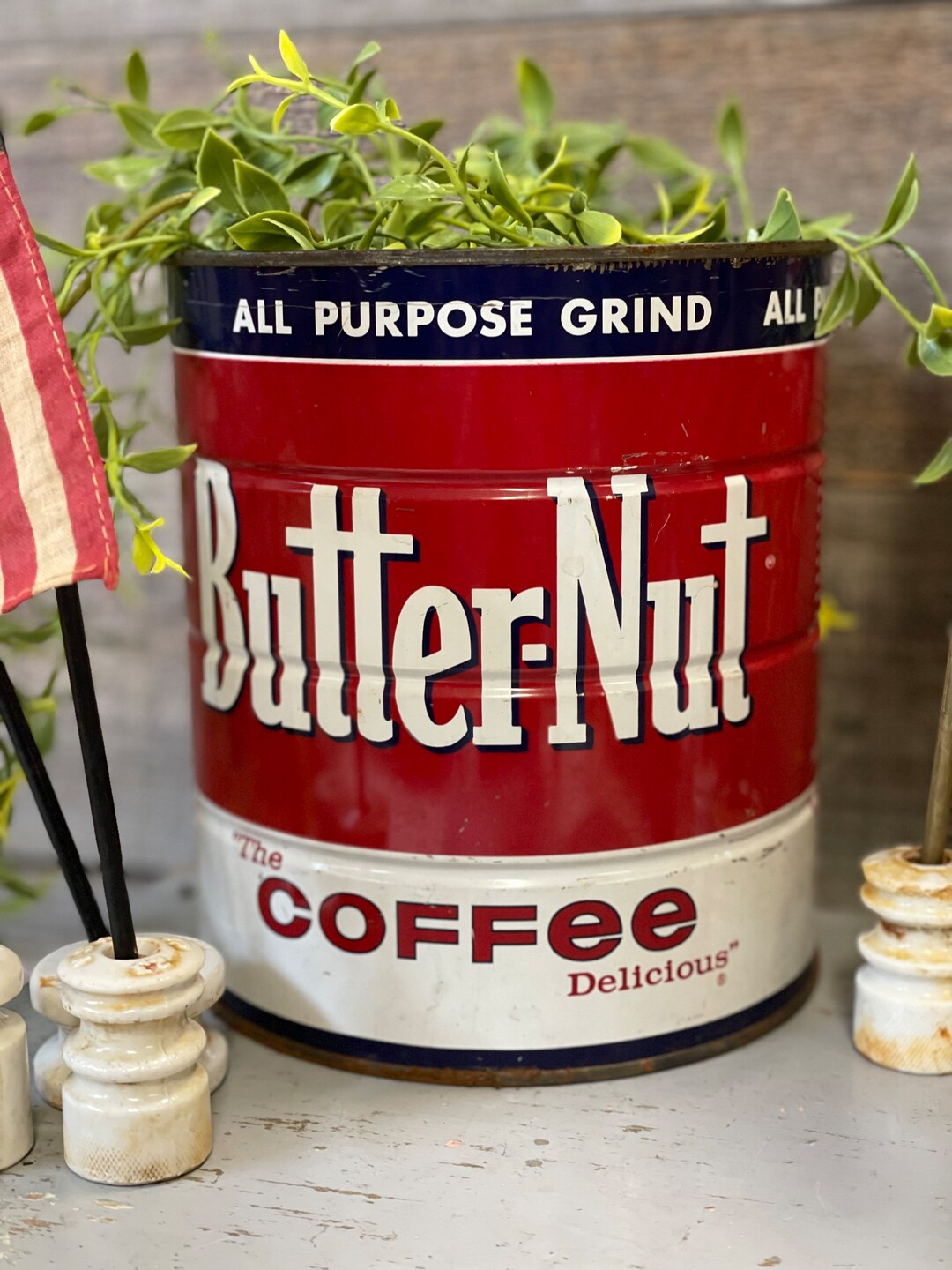 Vintage Coffee Can Butternut Coffee Tin Red White and Blue Decor Etsy