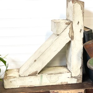 Vintage wood corbel architectural salvage- Chippy paint weathered wooden corbel decor