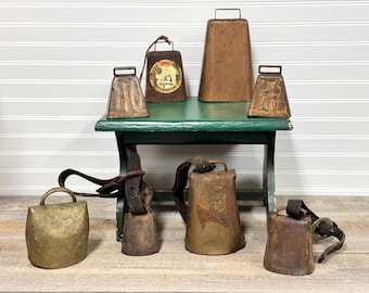 Antique cow bells- cast iron cow bell- rustic farm bell- R & E Mfg Co.