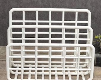 Vintage 1980s Yaffa White Plastic desk organizer letter holder catch all