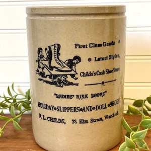 Advertising crock- advertising stoneware- Made in England shoe crock- small crock