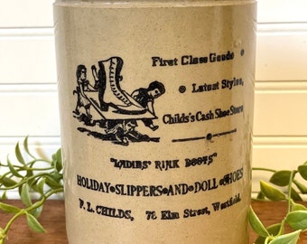 Advertising crock- advertising stoneware- Made in England shoe crock- small crock
