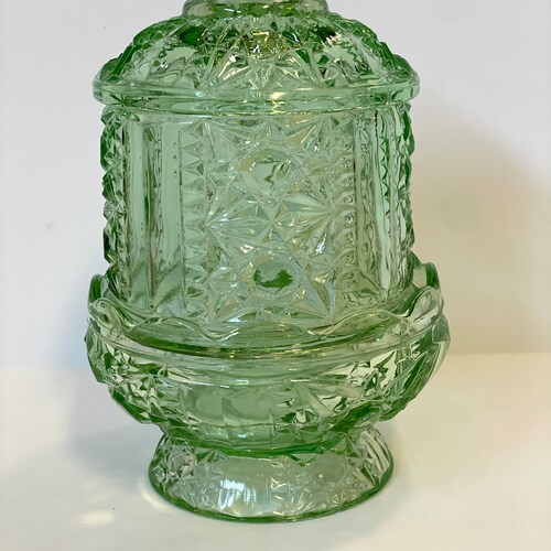 Vintage Indiana Glass Stars and Bars Ice Green Fairy Lamp Etsy