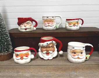 Vintage Holt Howard Winking Santa Claus Mug Green Jeweled Eye Red