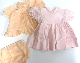 Vintage Baby Dresses Peach & Pink Dress Lot 12-18 Months- Imperfect