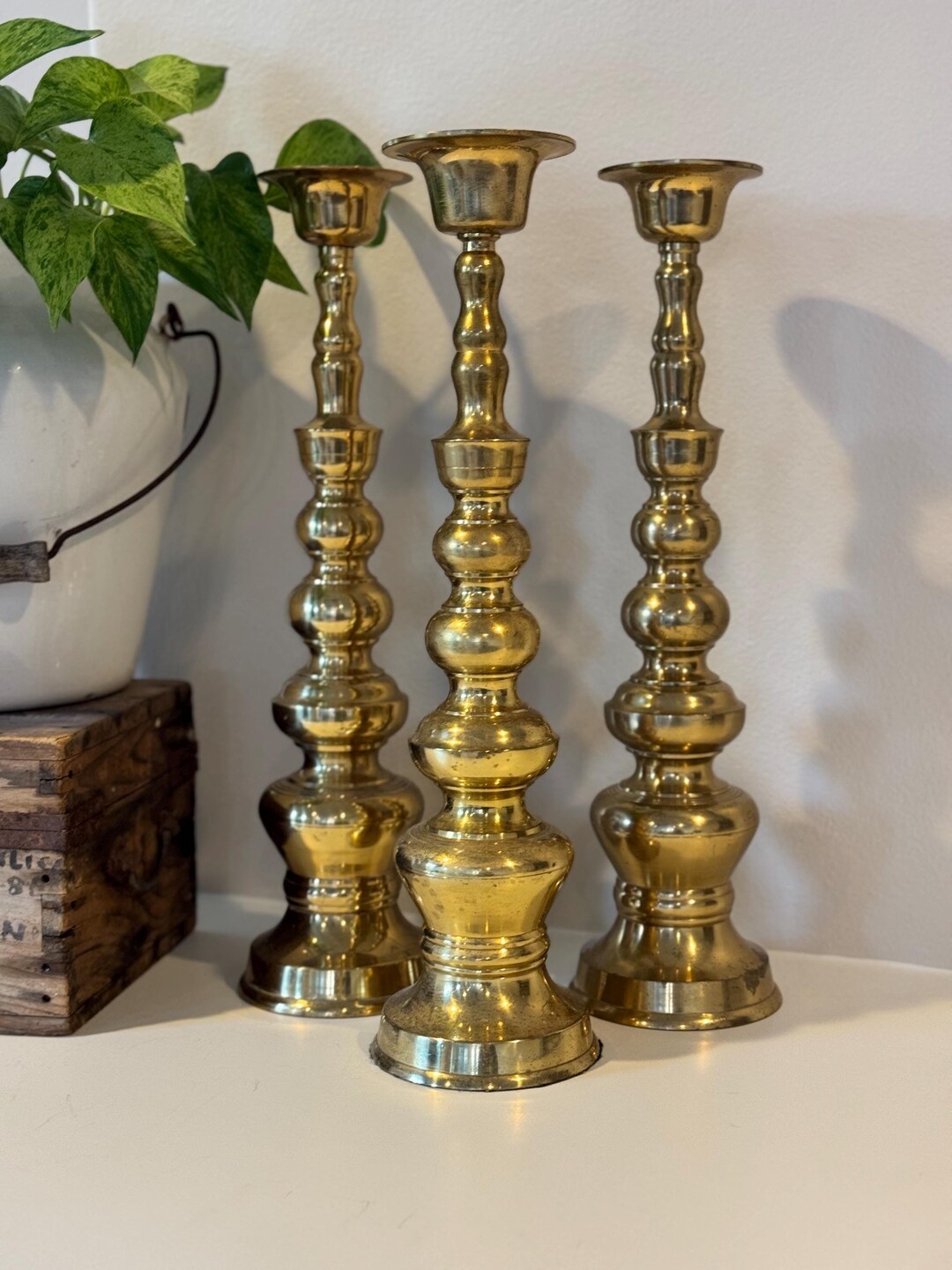 Gold Bamboo Candlestick Set - Large main image 1