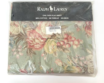 NEW Classic Ralph Lauren Charlotte Floral Fruit Twin Flat Sheet French Country