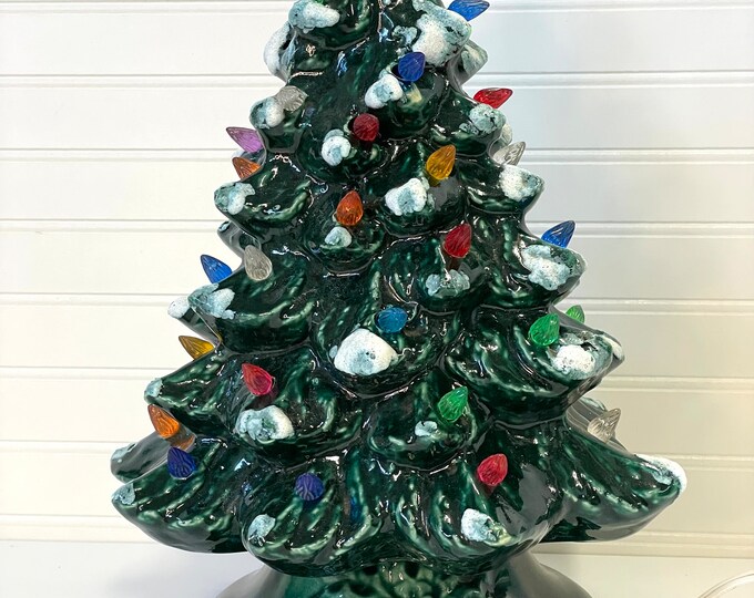 Vintage Ceramic Christmas Tree Light up Ceramic Flocked Christmas Tree