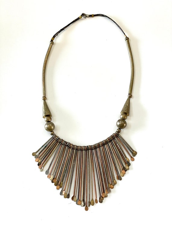 Vintage MCM brass fringe necklace with 3 colors- V