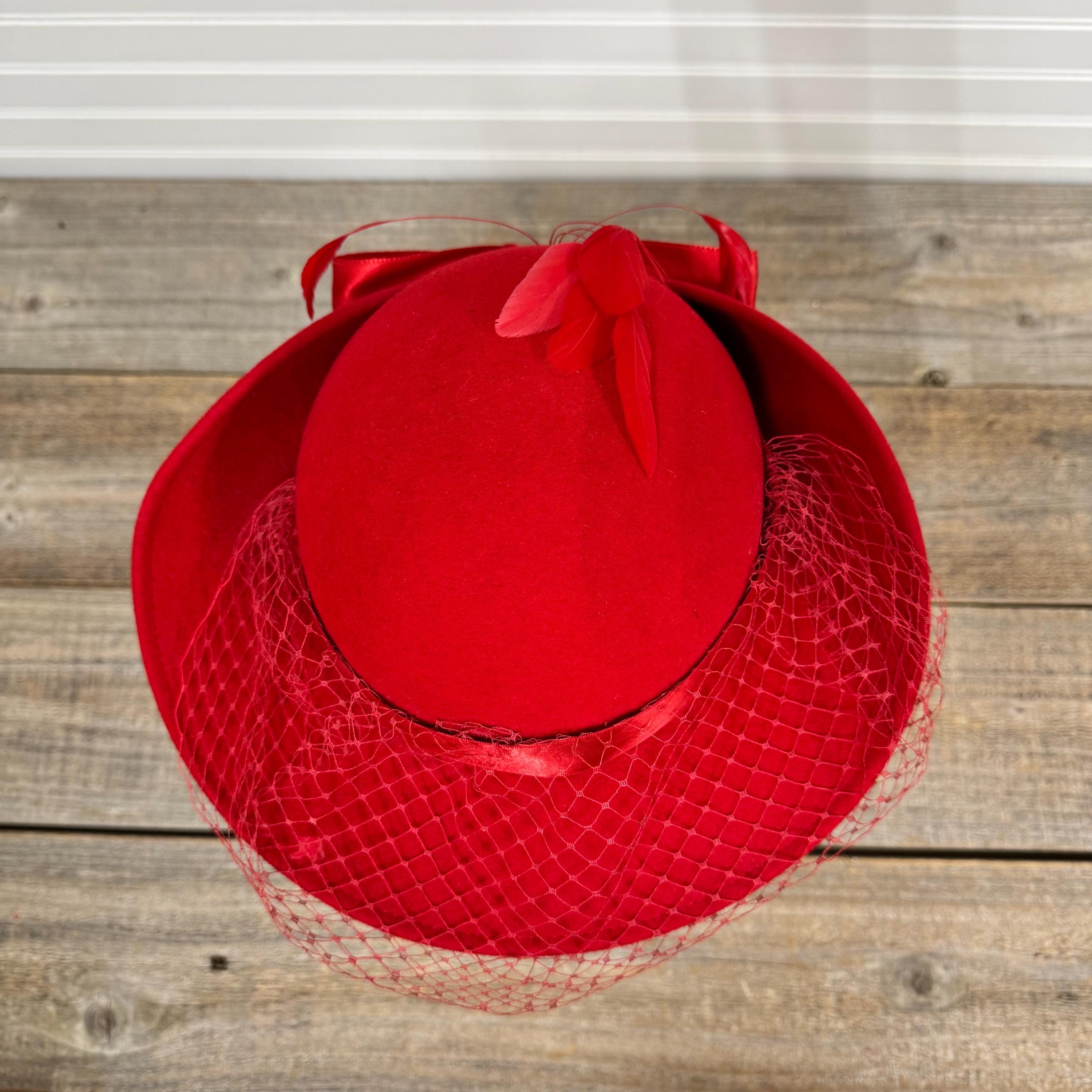 Vintage Red Wool Hat by Michael Howard: Netted Derby Hat - Etsy display picture 1