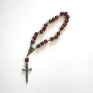 Vintage Rosary with square wooden beads- Vintage Catholic rosary beads